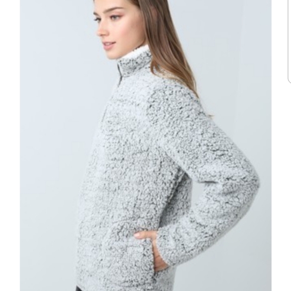 NWT Love Tree High Neck Sherpa Grey Fleece Teddy Mock Neck Large - Picture 2 of 6